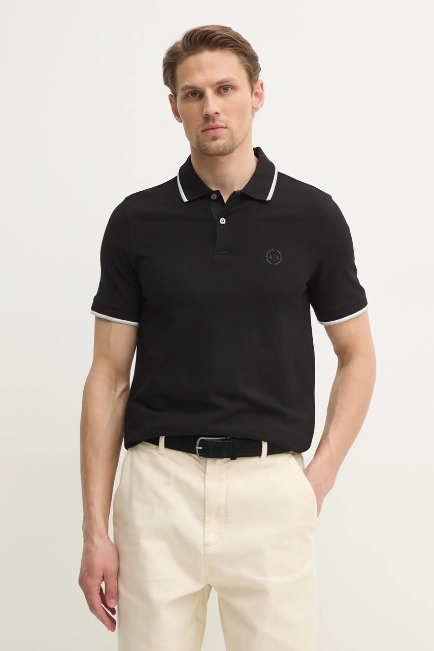 Armani Exchange polo de bumbac culoarea negru, neted, 8NZF75 Z8M5Z