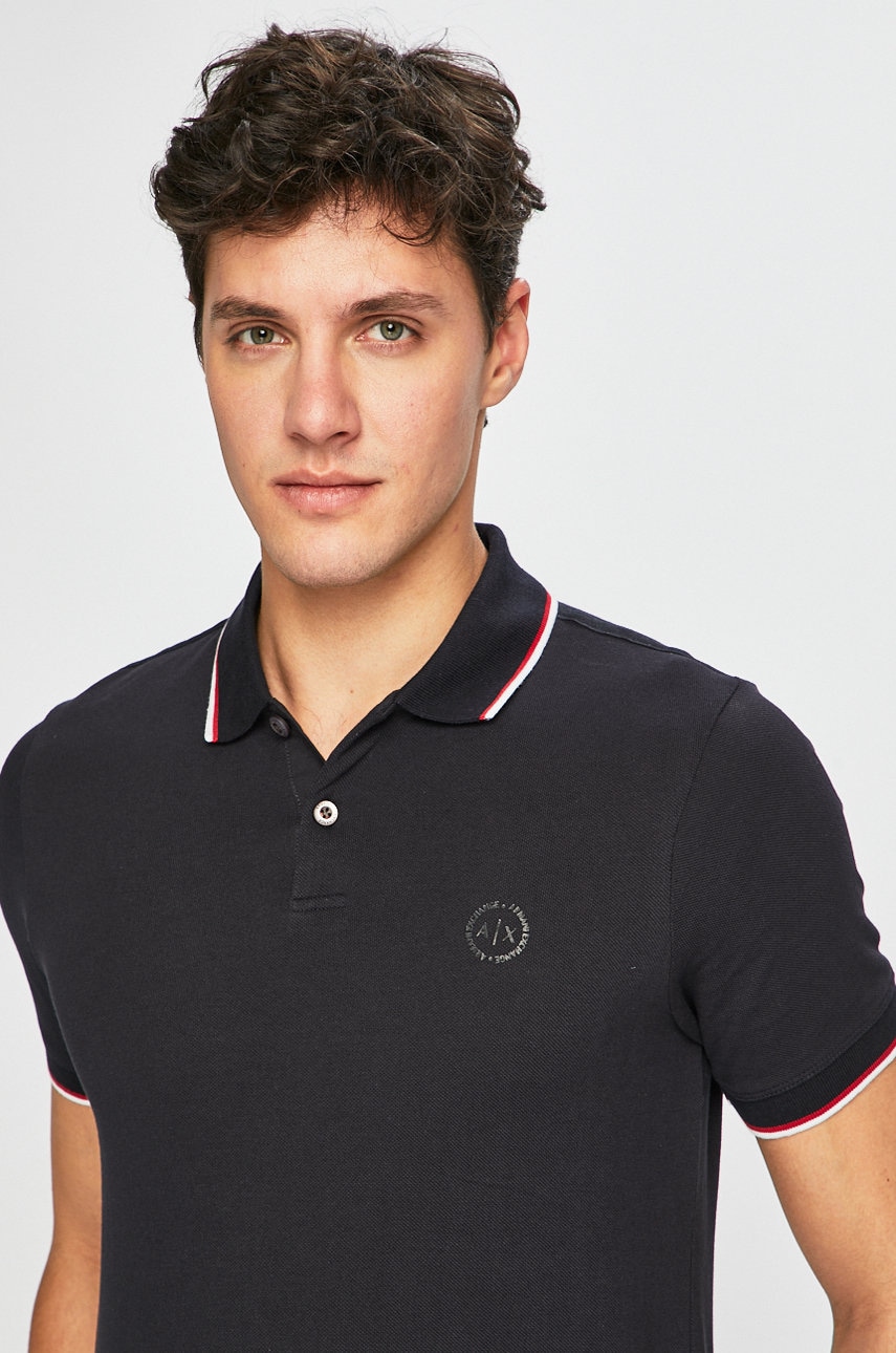 Armani Exchange Polo De Bumbac Culoarea Albastru Marin, Material Neted