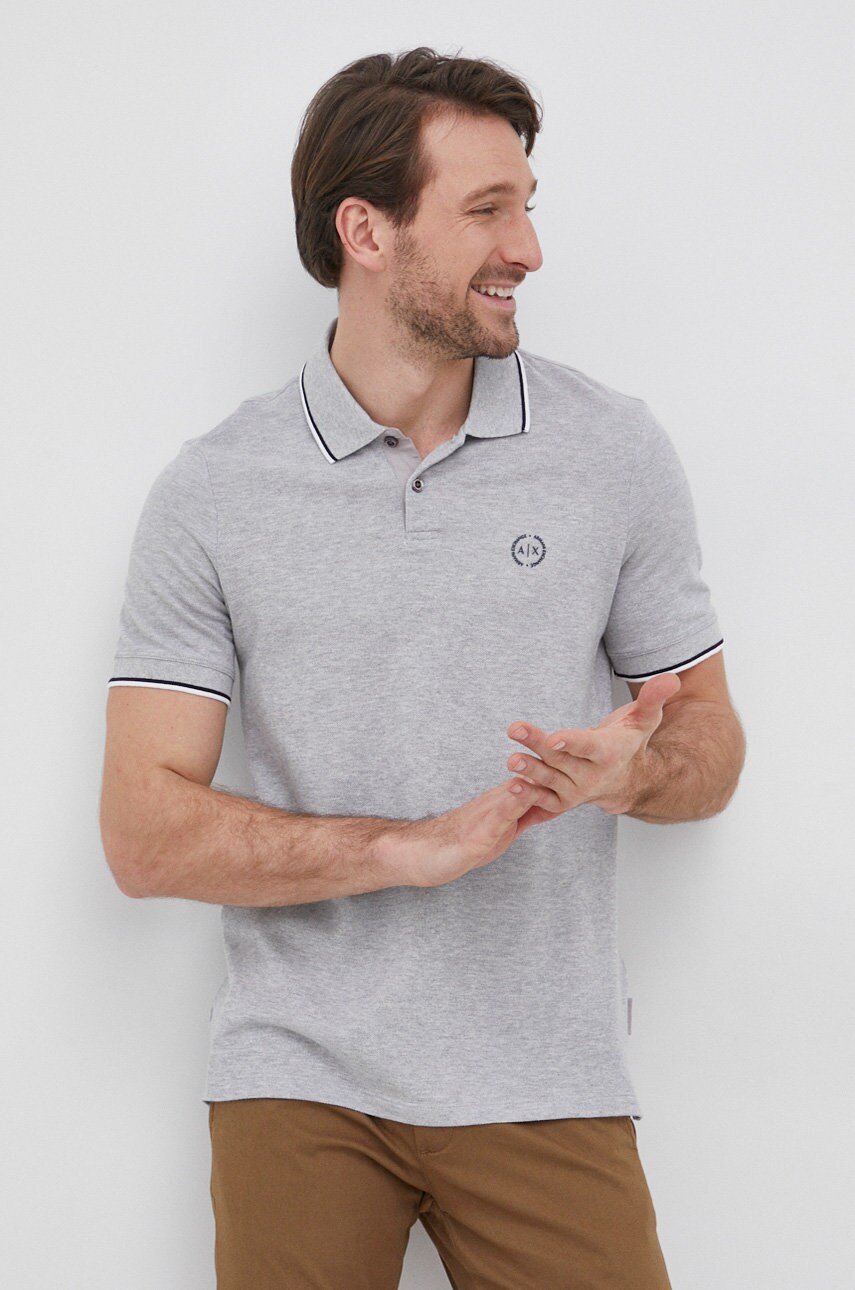 

Памучна тениска с яка Armani Exchange в сиво с изчистен дизайн, Сив