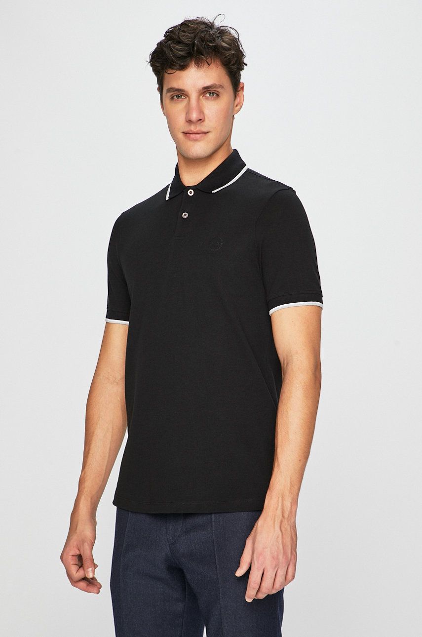 Armani Exchange Polo De Bumbac Culoarea Negru, Material Neted