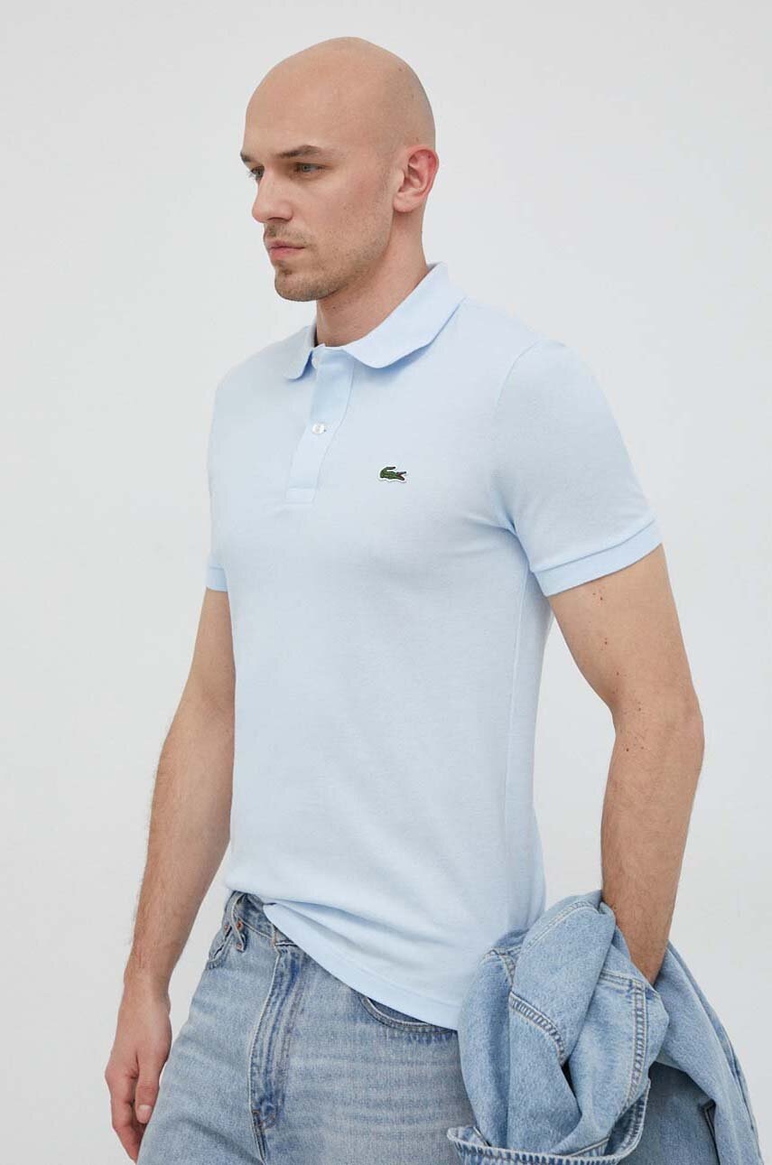 

Памучна тениска с яка Lacoste в синьо с изчистен дизайн, Син