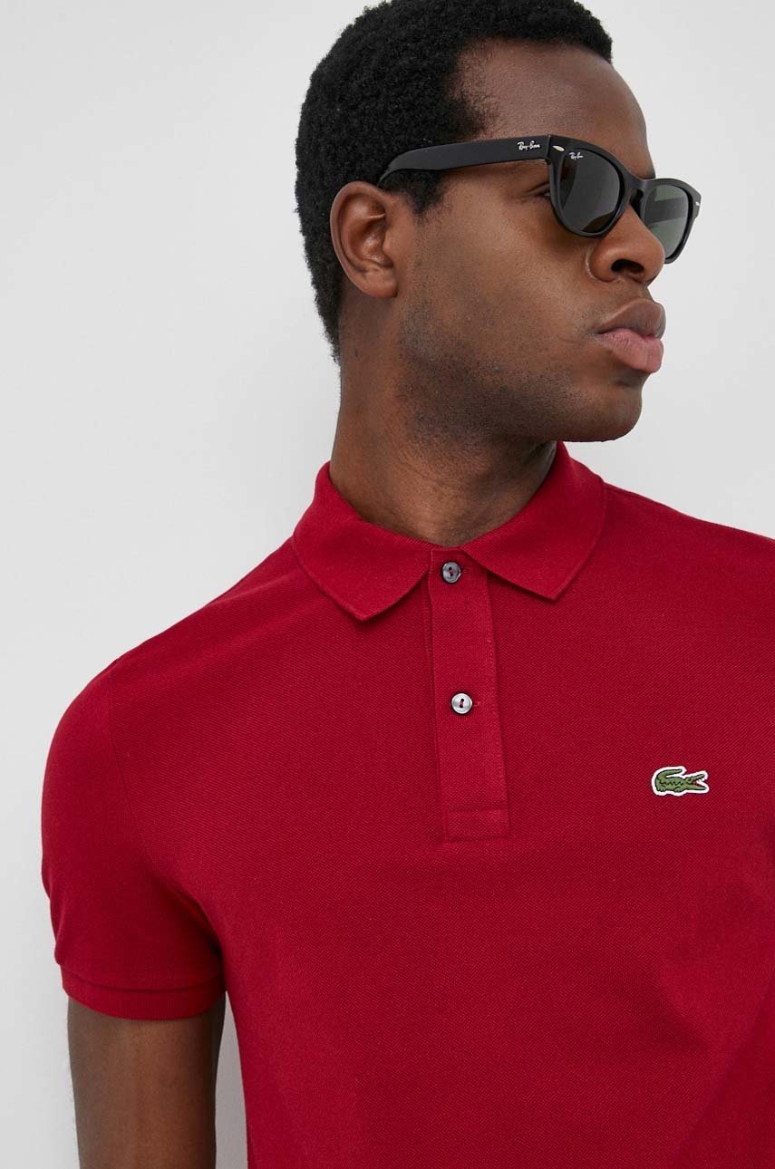 Бавовняне поло Lacoste колір бордовий однотонний PH4012-001 
