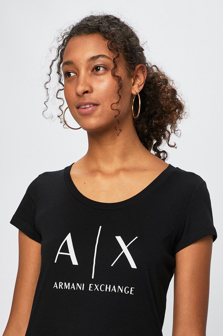 Armani Exchange tricou din bumbac femei, culoarea negru