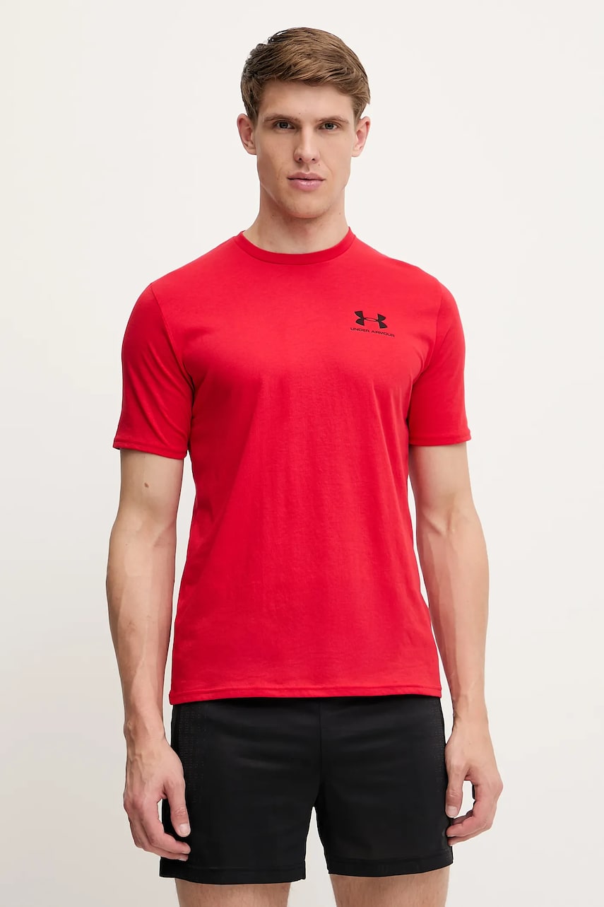 Under Armour tricou SPORTSTYLE LEFT CHEST barbati, culoarea rosu, neted, 1326799 Under Armour tricou SPORTSTYLE LEFT CHEST barbati, culoarea rosu, neted, 1326799