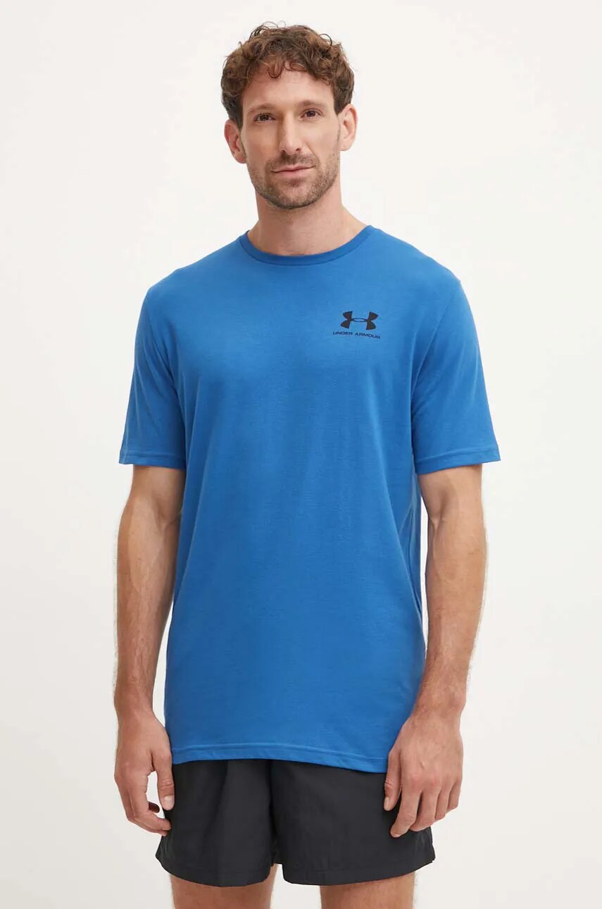Under Armour tricou SPORTSTYLE LEFT CHEST barbati, culoarea albastru marin, neted, 1326799 Under Armour tricou SPORTSTYLE LEFT CHEST barbati, culoarea albastru marin, neted, 1326799