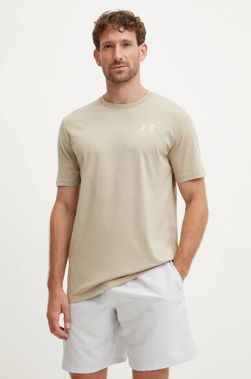 Under Armour tricou SPORTSTYLE LEFT CHEST barbati, culoarea bej, neted, 1326799 Under Armour tricou SPORTSTYLE LEFT CHEST barbati, culoarea bej, neted, 1326799