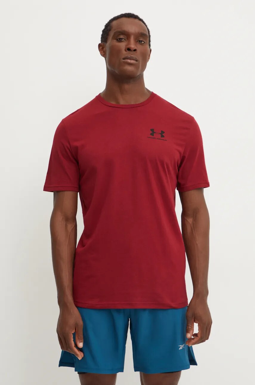Under Armour tricou SPORTSTYLE LEFT CHEST barbati, culoarea bordo, neted, 1326799 Under Armour tricou SPORTSTYLE LEFT CHEST barbati, culoarea bordo, neted, 1326799