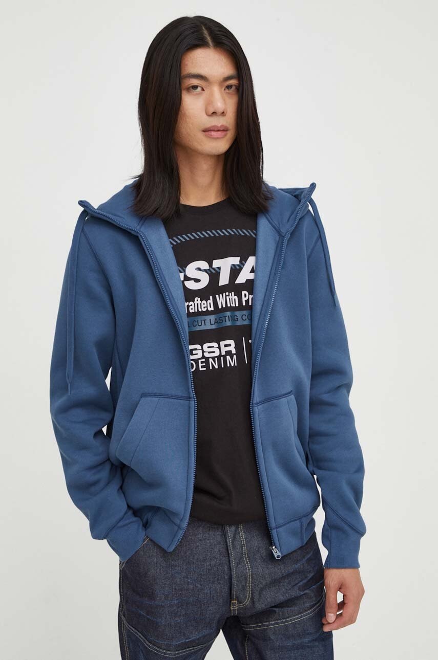 G-Star Raw bluza barbati, culoarea albastru marin, cu glugă, neted