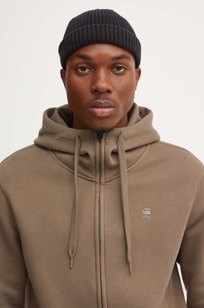 

Суичър G-Star Raw в кафяво с качулка с изчистен дизайн, Кафяв