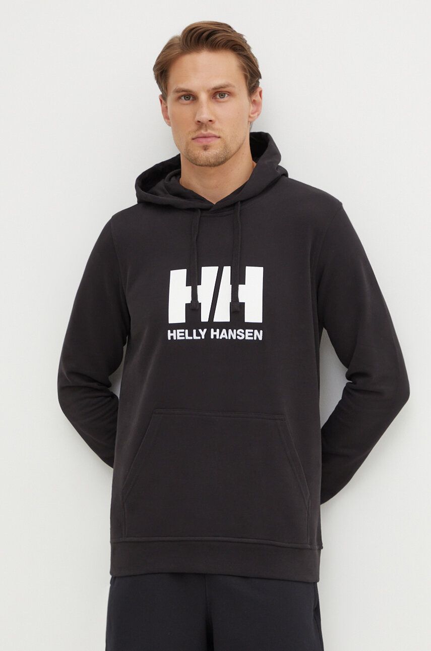 Helly Hansen hanorac de bumbac barbati, culoarea negru, cu glugă, cu imprimeu 33977-597