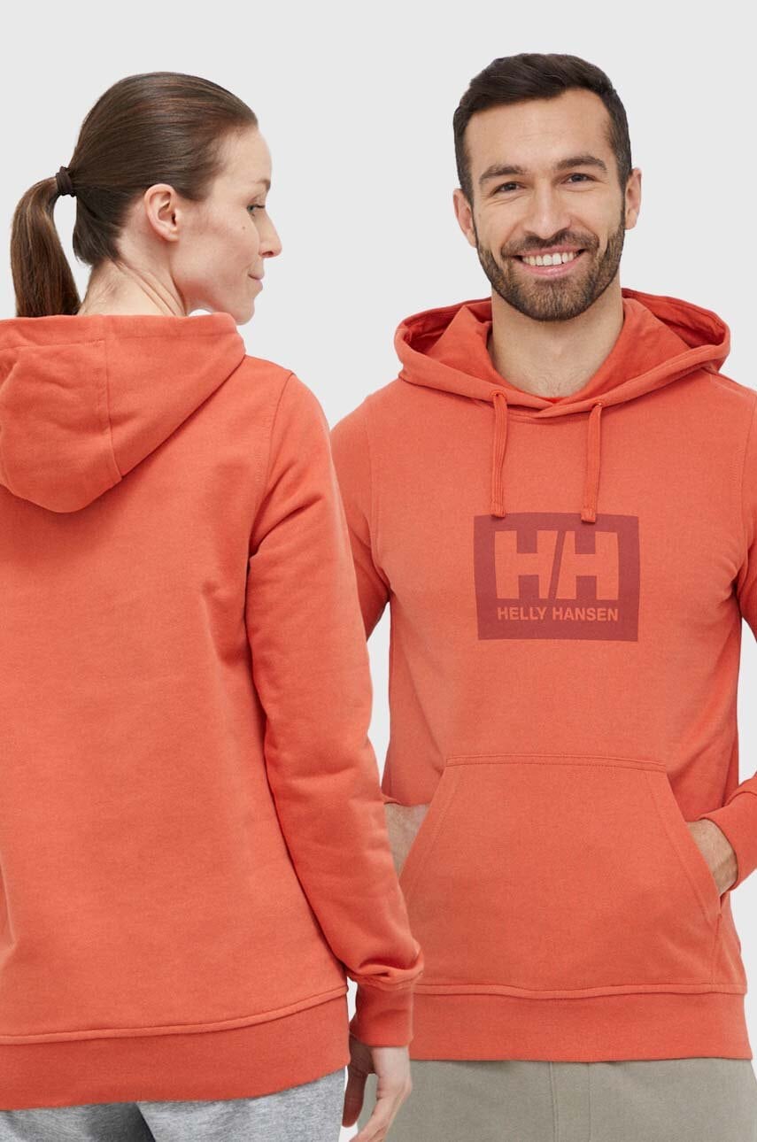 Helly Hansen Hanorac De Bumbac Culoarea Portocaliu, Cu Gluga, Cu Imprimeu 53289-597