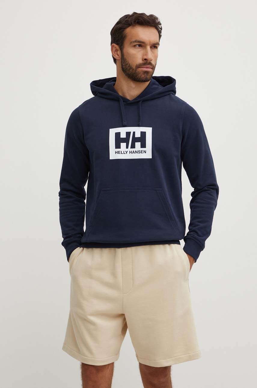 Helly Hansen hanorac de bumbac culoarea bleumarin, cu imprimeu 53289 Helly Hansen hanorac de bumbac culoarea bleumarin, cu imprimeu 53289