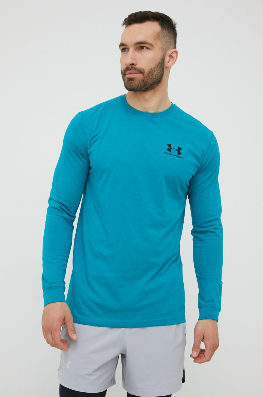 Under armour longsleeve barbati, culoarea verde, cu imprimeu
