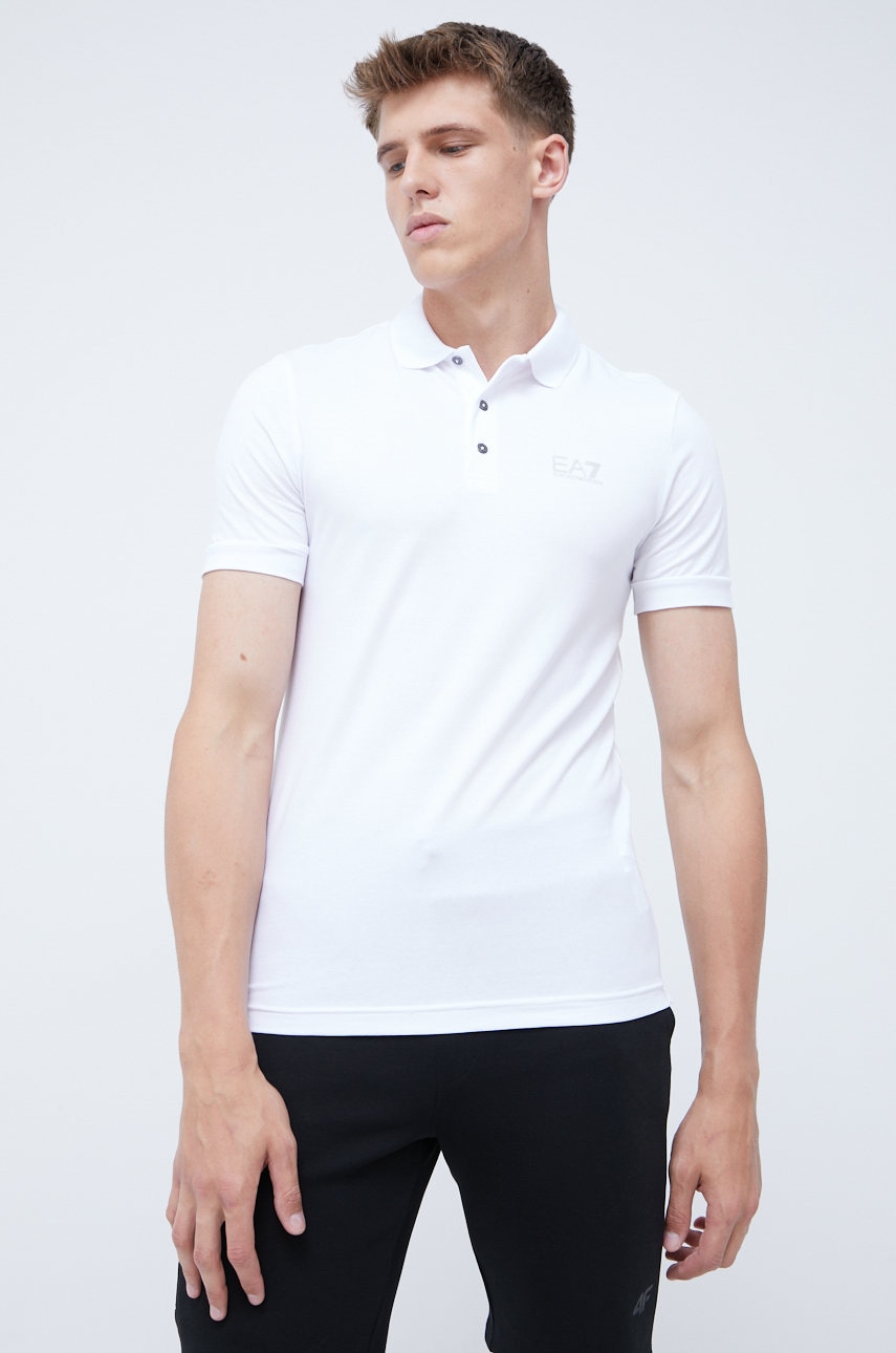 Ea7 Emporio Armani Tricou Polo Barbati, Culoarea Alb, Neted