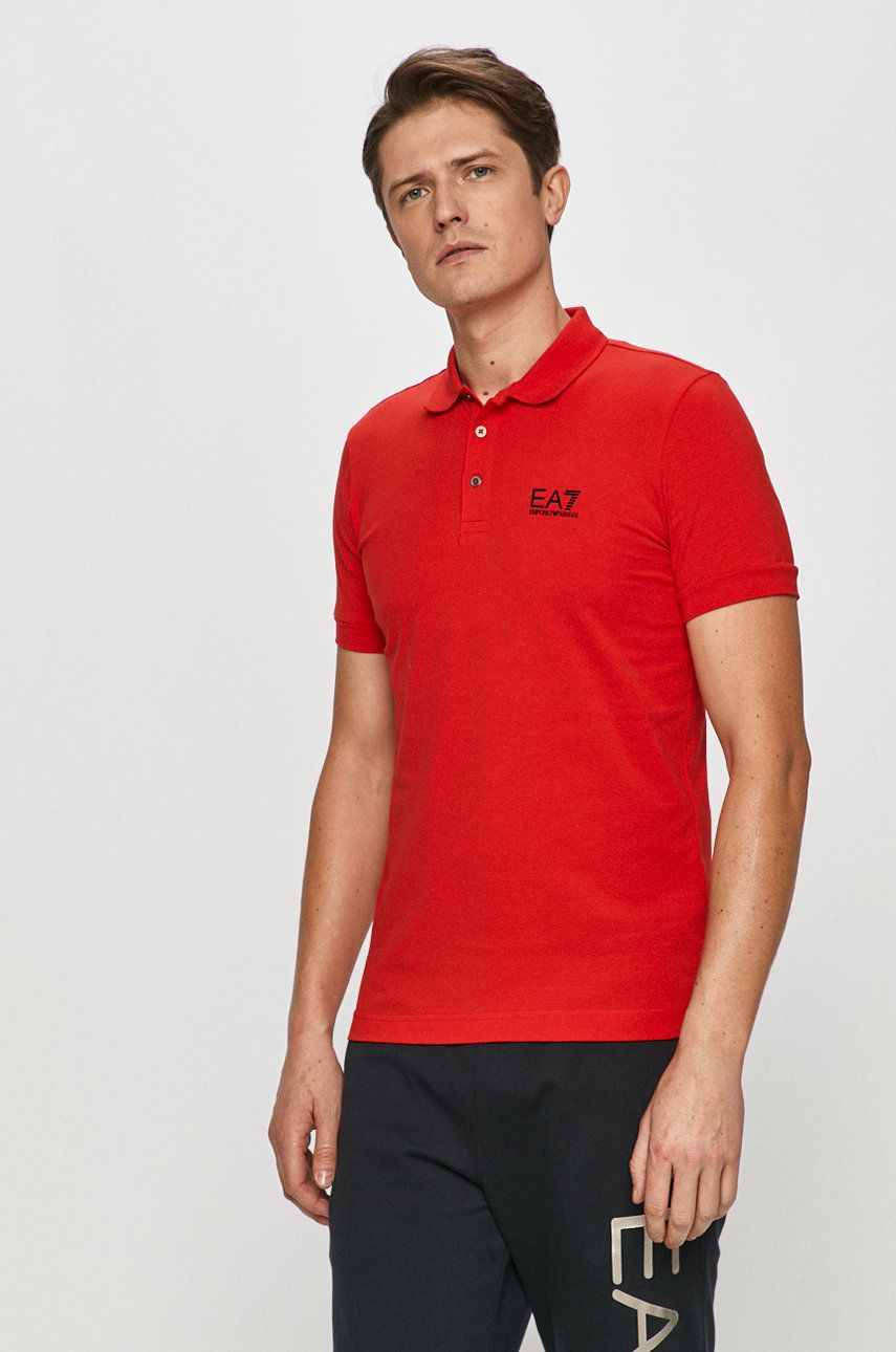 Polo tričko EA7 Emporio Armani pánské, červená barva, hladké - červená -  95% Bavlna