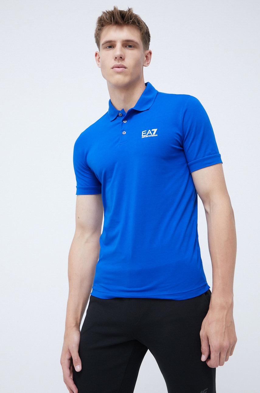 

Тениска с яка EA7 Emporio Armani с изчистен дизайн, Син