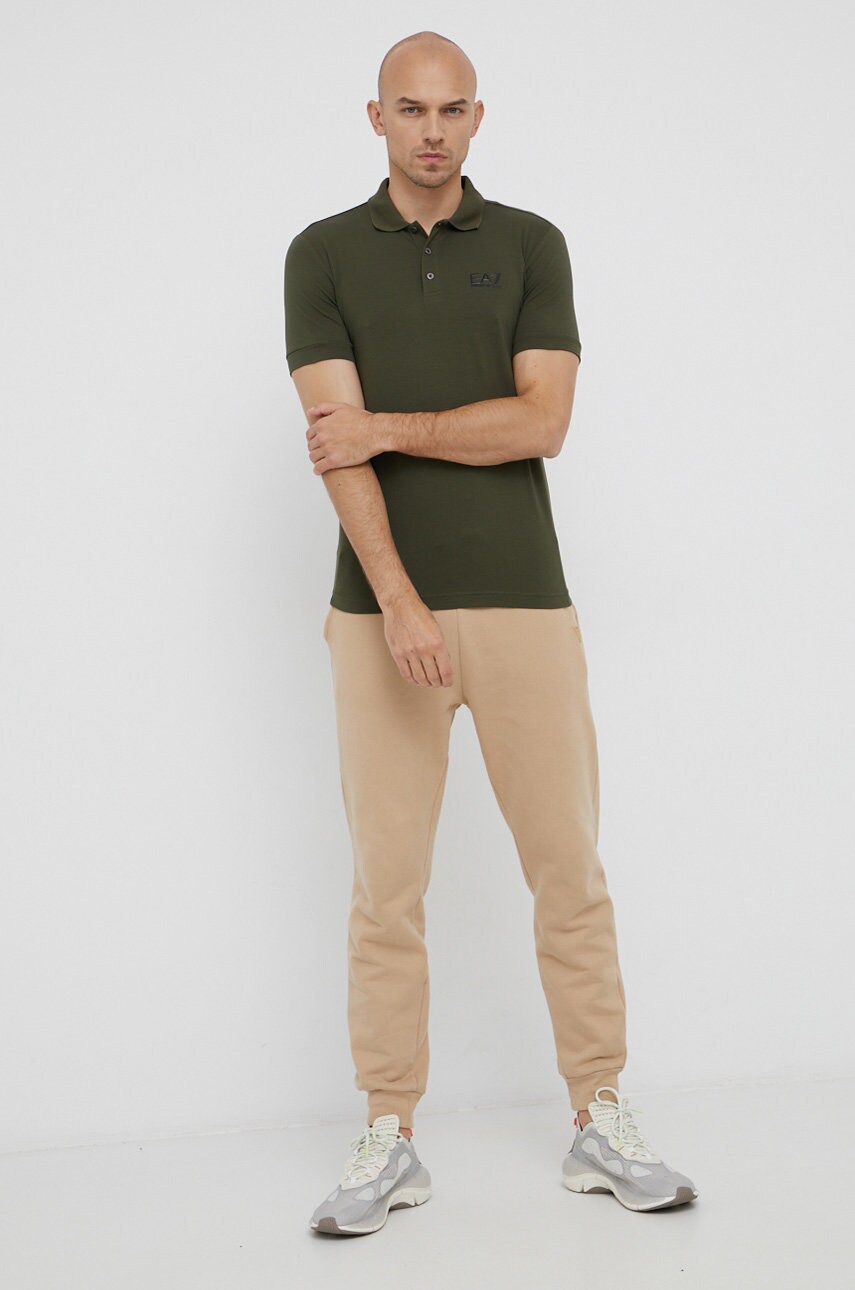 Ea7 emporio armani tricou polo bărbați, culoarea verde, material neted
