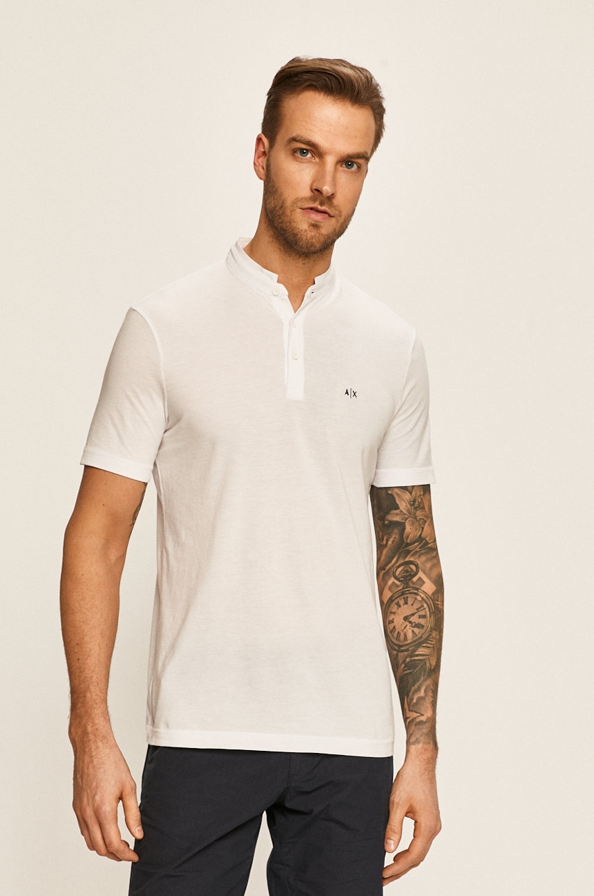 

Armani Exchange - Тениска с яка, Бял