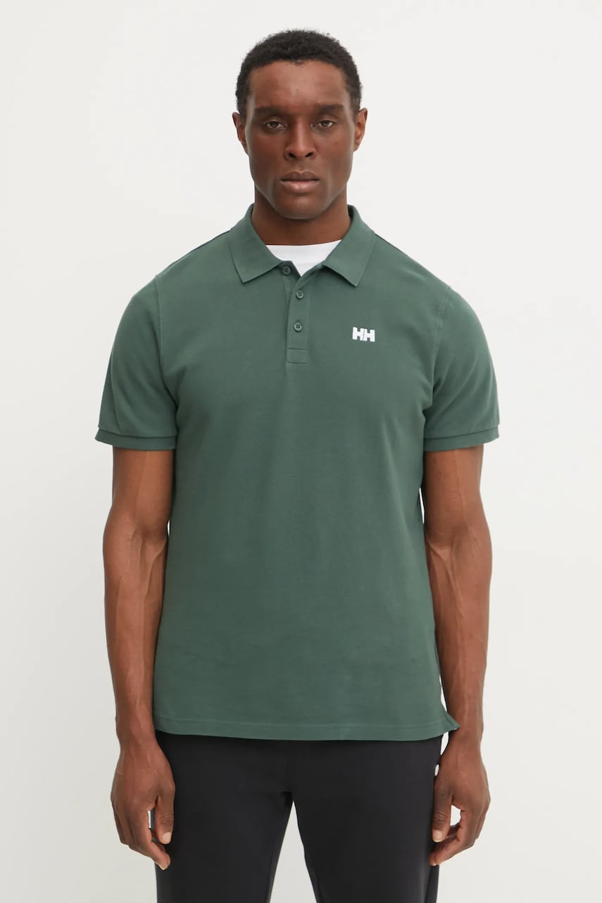 Helly Hansen polo de bumbac culoarea verde, neted Helly Hansen polo de bumbac culoarea verde, neted