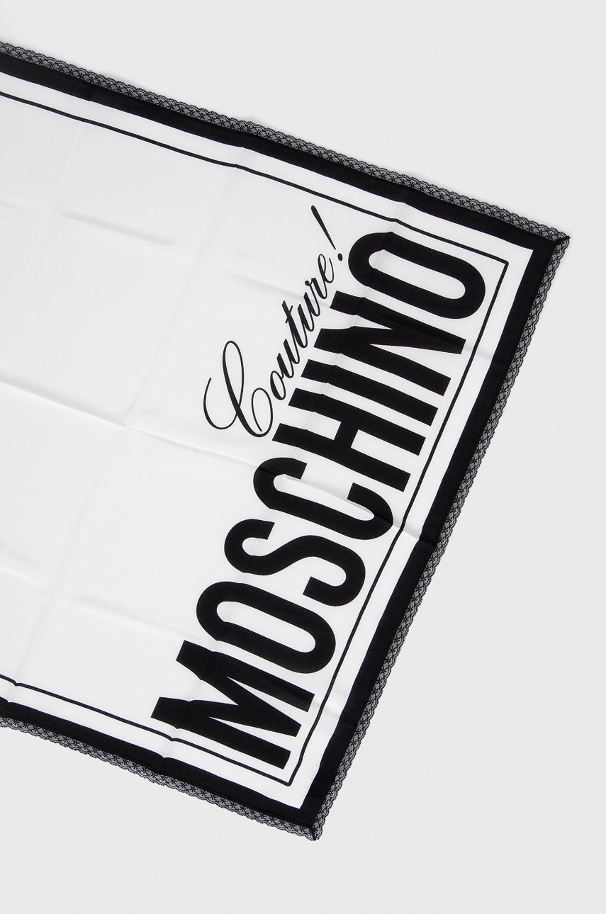 

Шовкова хустка Moschino колір білий візерунок