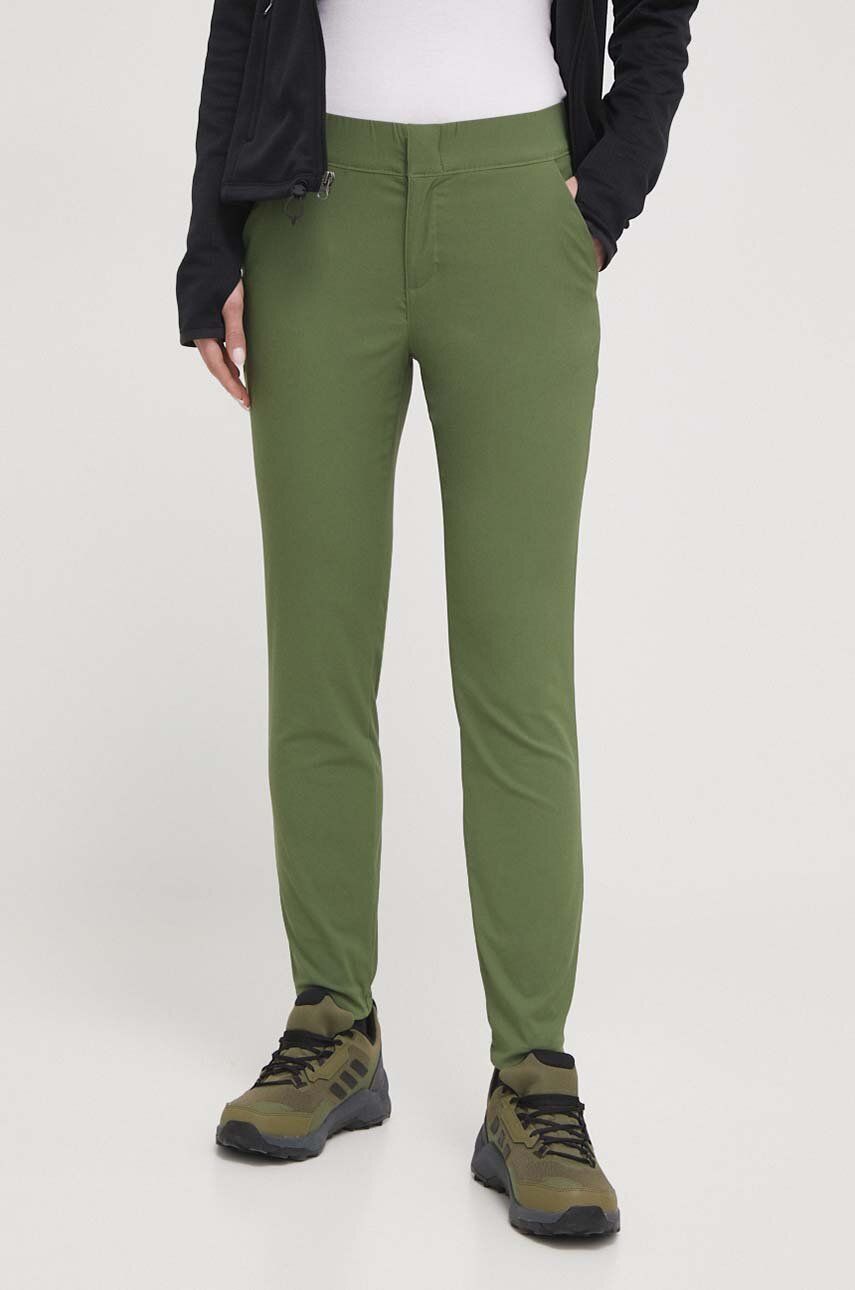 Columbia pantaloni femei, culoarea verde, mulata, medium waist