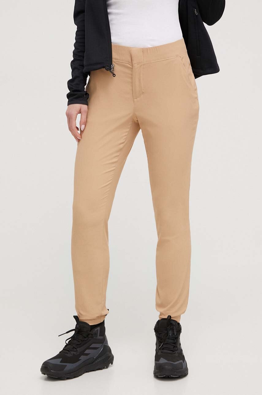 Columbia pantaloni femei, culoarea bej, mulata, medium waist