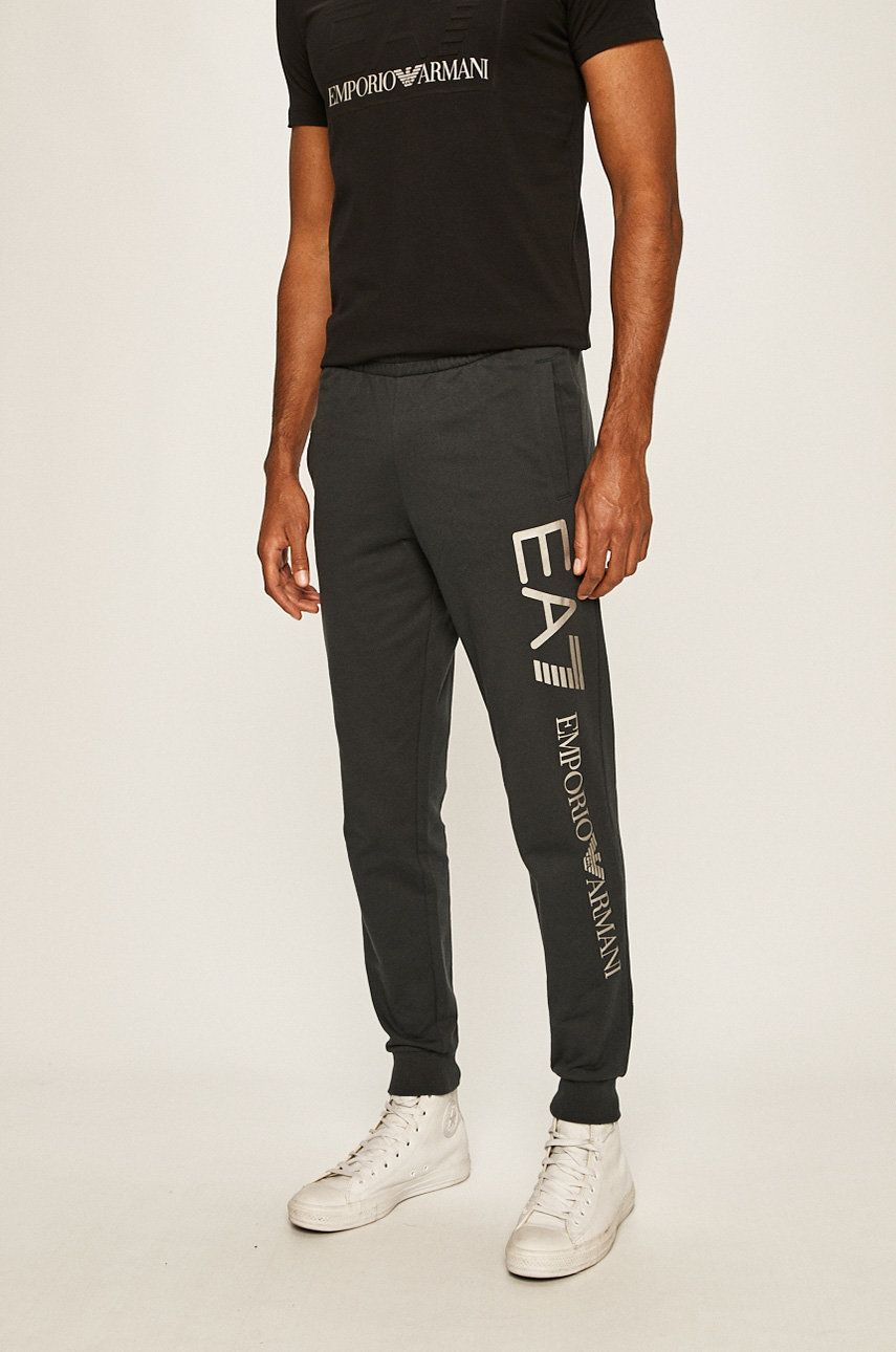 Ea7 Emporio Armani Pantaloni Barbati, Culoarea Albastru Marin, Cu Imprimeu