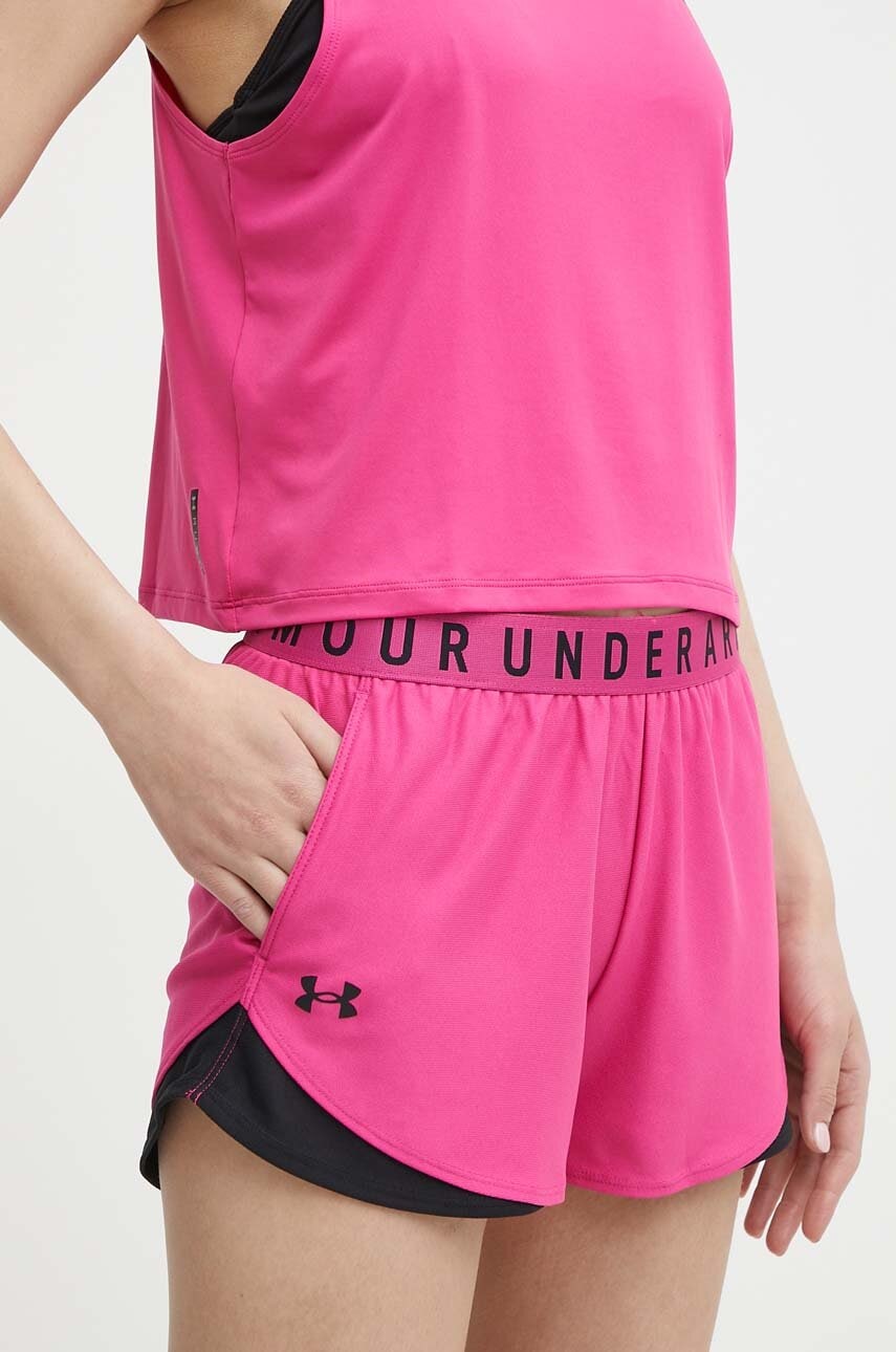 Under Armour pantaloni scurți de antrenament Play Up 3.0 culoarea roz, cu imprimeu, medium waist