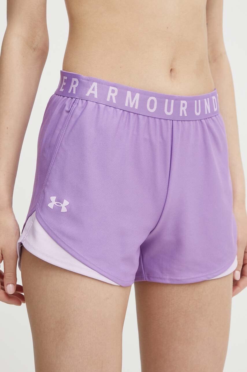 Under Armour pantaloni scurți de antrenament Play Up 3.0 culoarea violet, cu imprimeu, medium waist