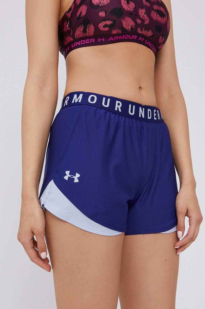 Under Armour Pantaloni Scurti De Antrenament Play Up 3.0 Culoarea Albastru Marin, Cu Imprimeu, Medium Waist