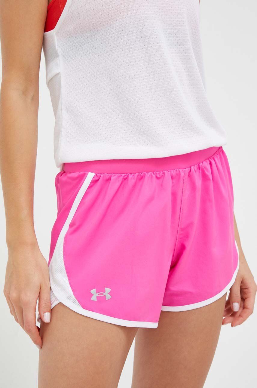 Levně Běžecké šortky Under Armour Fly-By 2.0 růžová barva, medium waist