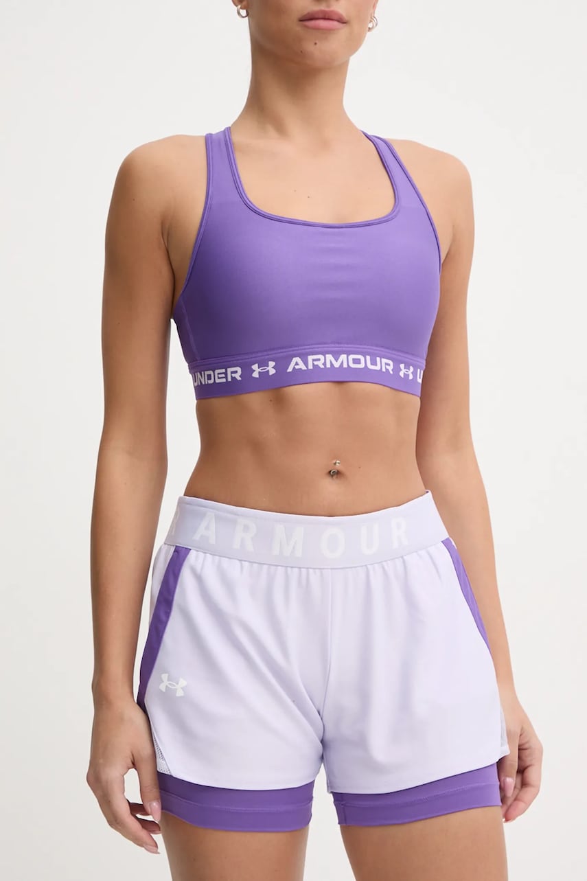 Under Armour pantaloni scurți de antrenament femei, culoarea violet, cu imprimeu, high waist Under Armour pantaloni scurți de antrenament femei, culoarea violet, cu imprimeu, high waist