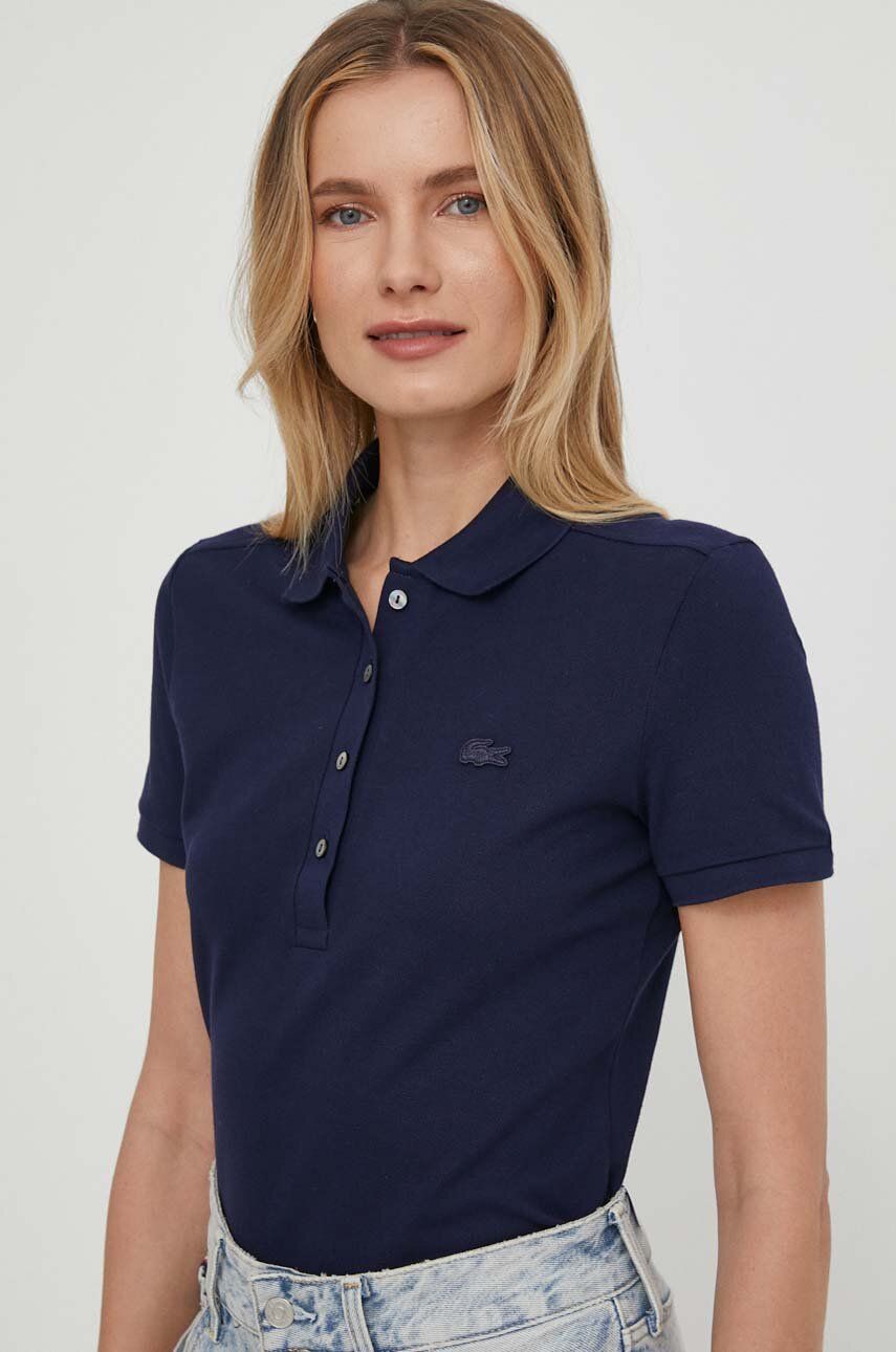 Lacoste tricou femei, culoarea bleumarin, cu guler PF5462-001