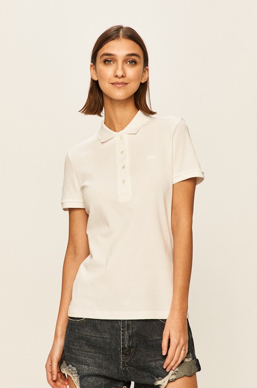 Lacoste tricou femei, culoarea alb, cu guler PF5462-001
