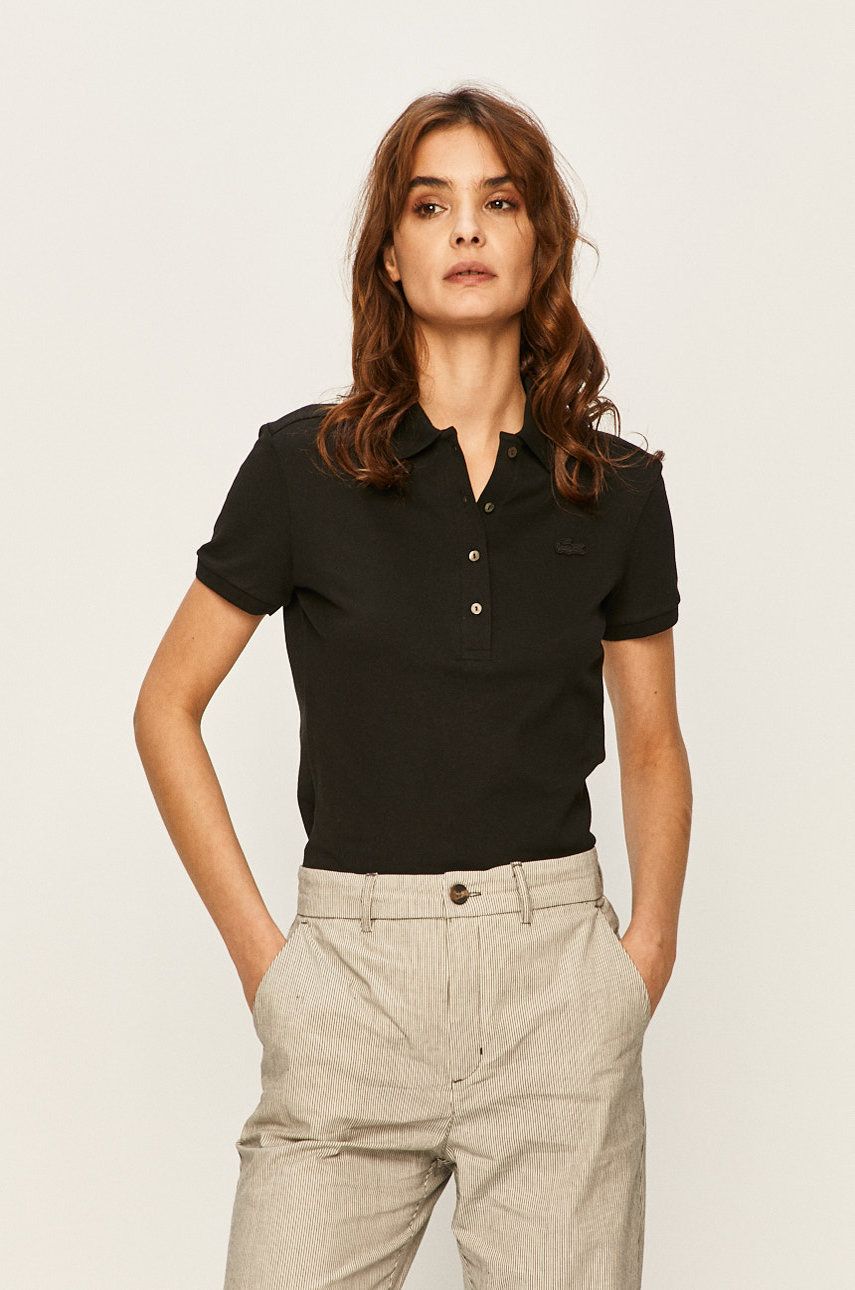 Tričko Lacoste dámské, černá barva, s límečkem