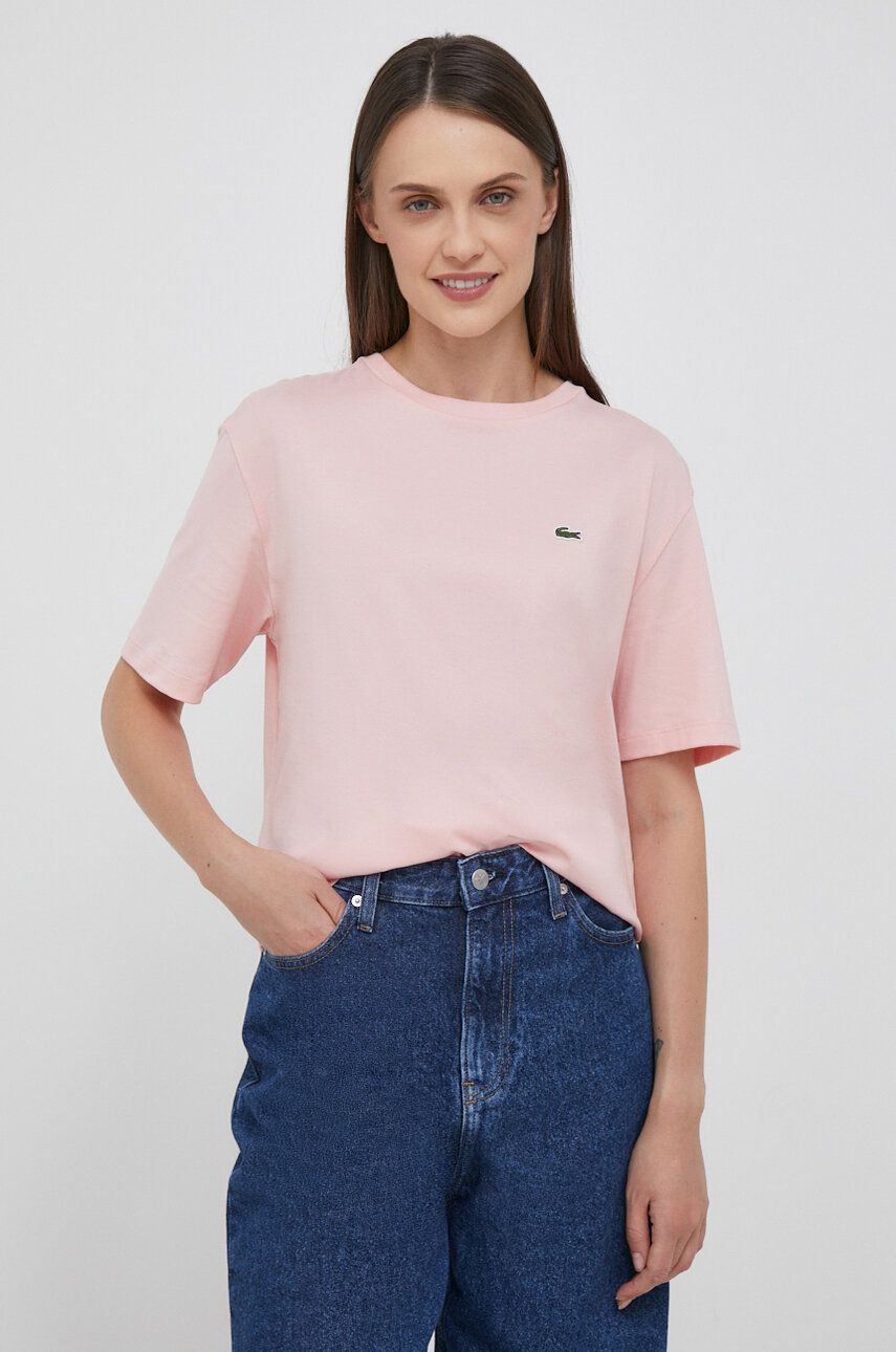 Bavlněné tričko Lacoste růžová barva - růžová - 100 % Bavlna
