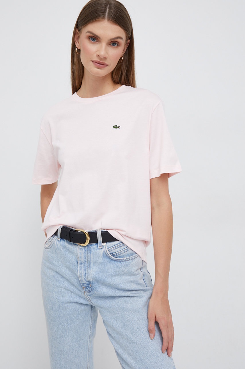 

Памучна тениска Lacoste в розово, Розов