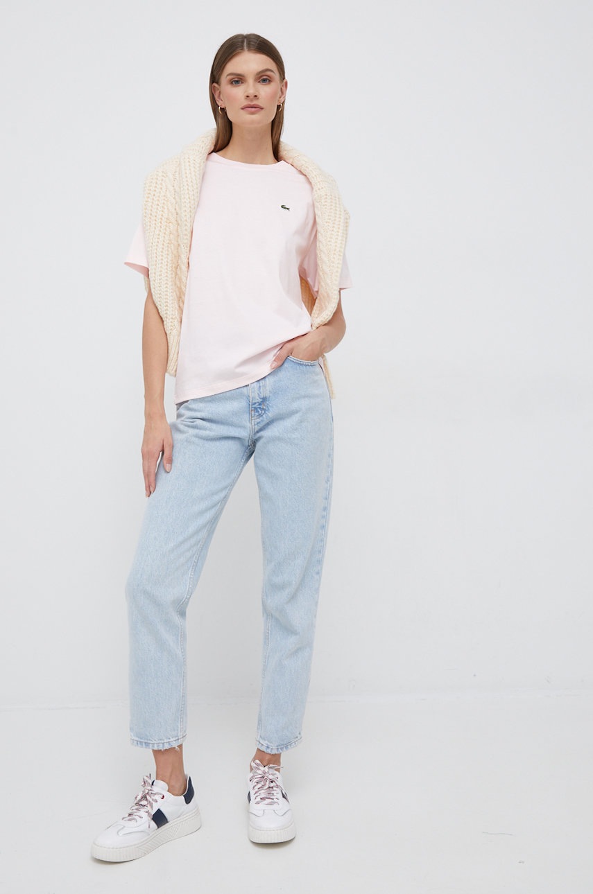 

Хлопковая футболка Lacoste цвет розовый