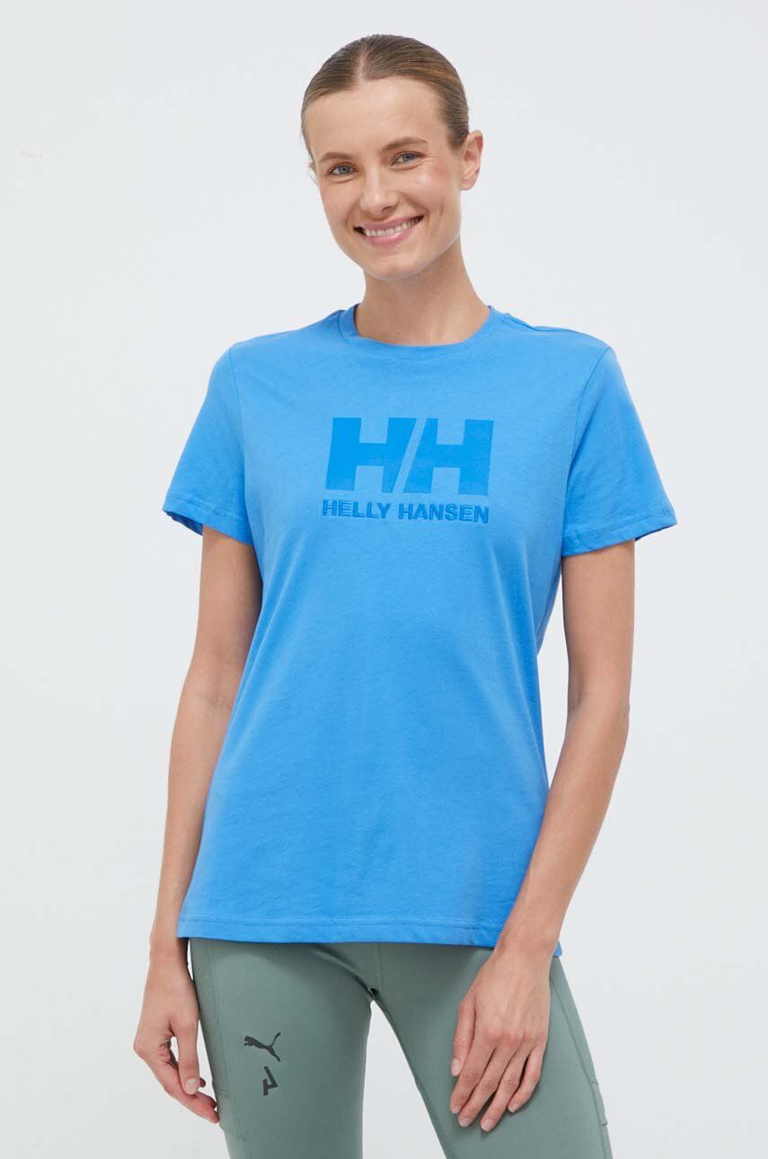 Bavlněné tričko Helly Hansen bílá barva, 34112-001 - modrá -  100 % Organická bavlna