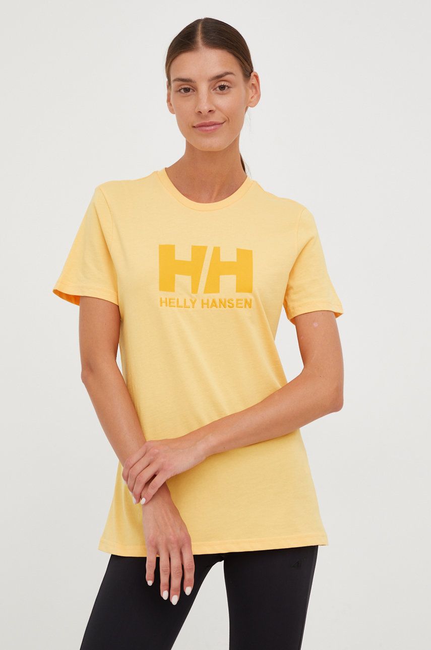 Levně Bavlněné tričko Helly Hansen oranžová barva, 34112-001