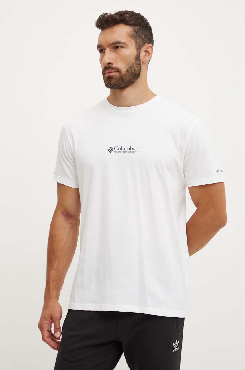 Columbia tricou barbati, culoarea alb, cu imprimeu Columbia tricou barbati, culoarea alb, cu imprimeu