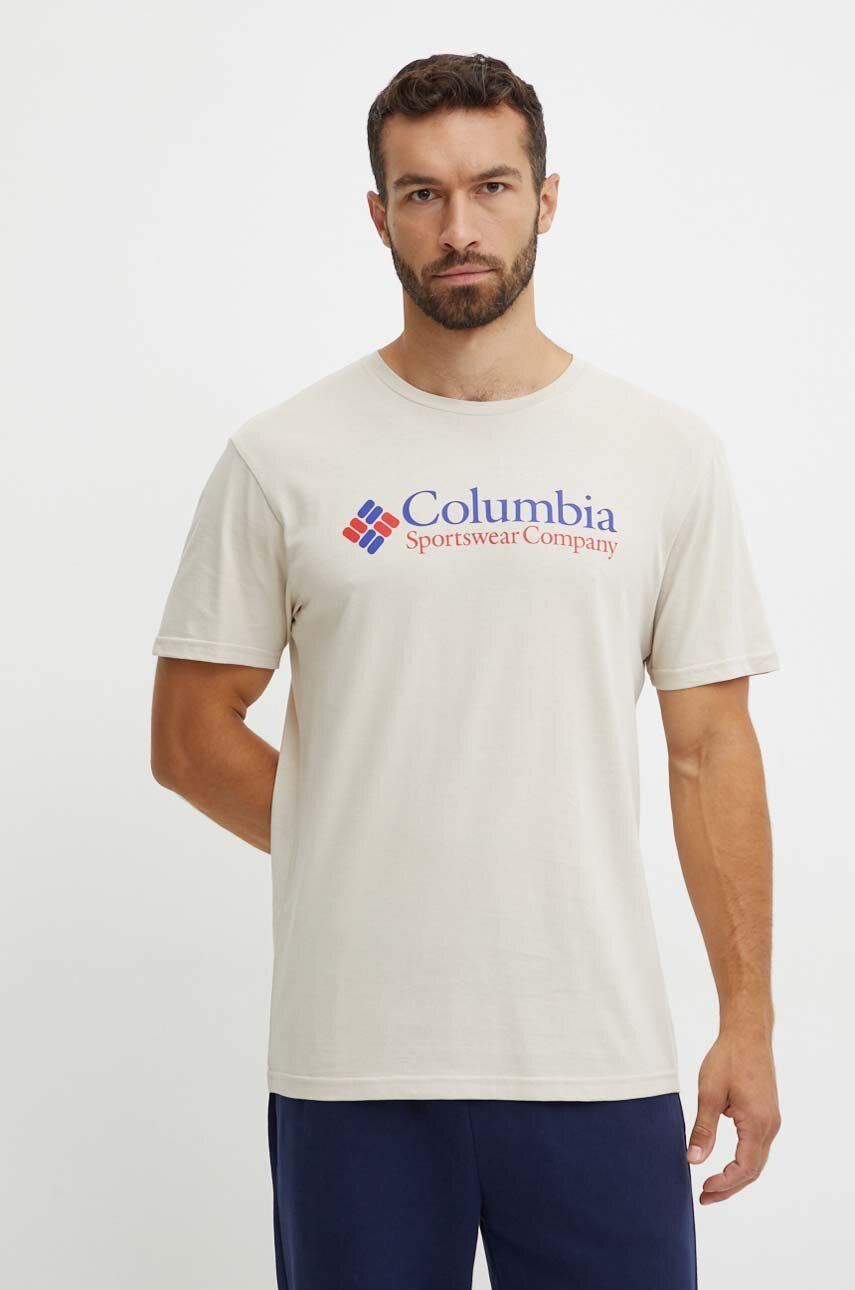 Columbia tricou barbati, culoarea bej, cu imprimeu