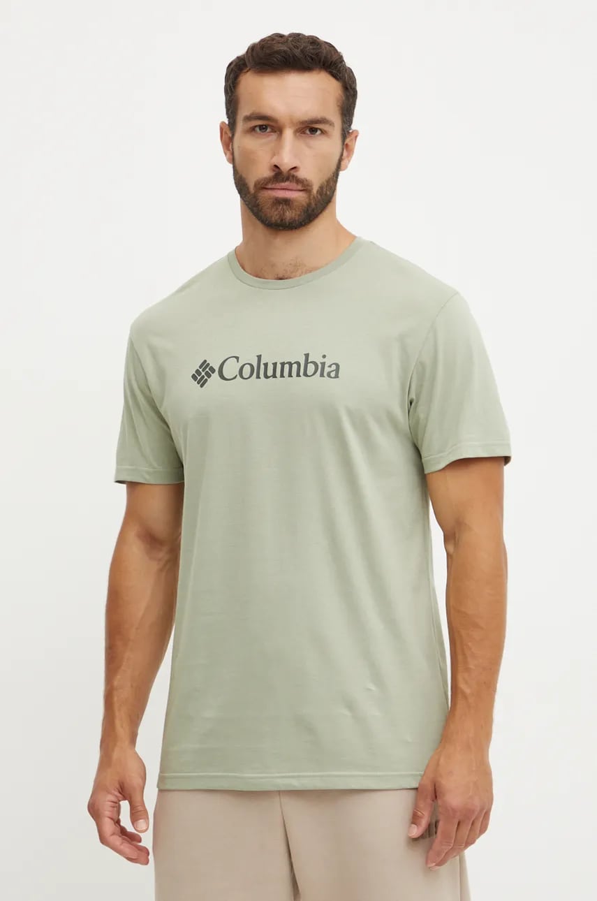 Columbia tricou CSC Basic Logo barbati, culoarea verde, cu imprimeu, 1680053