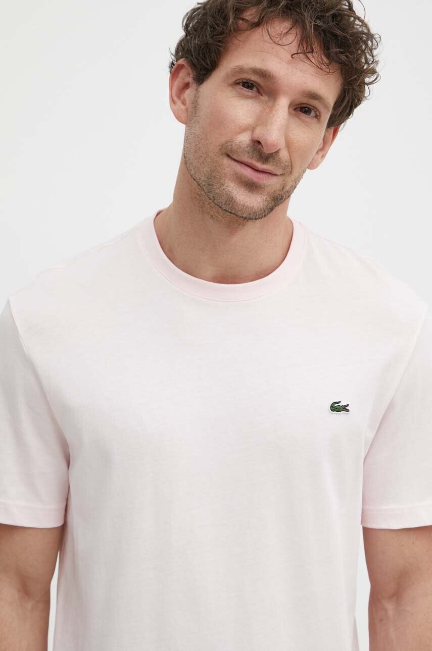 

Памучна тениска Lacoste в розово с изчистен дизайн, Виолетов