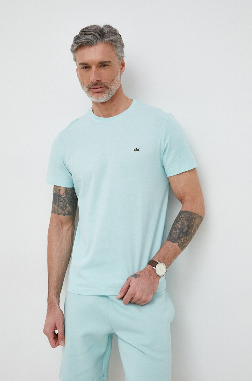 

Памучна тениска Lacoste в тюркоазено с изчистен дизайн, Тюркоазен
