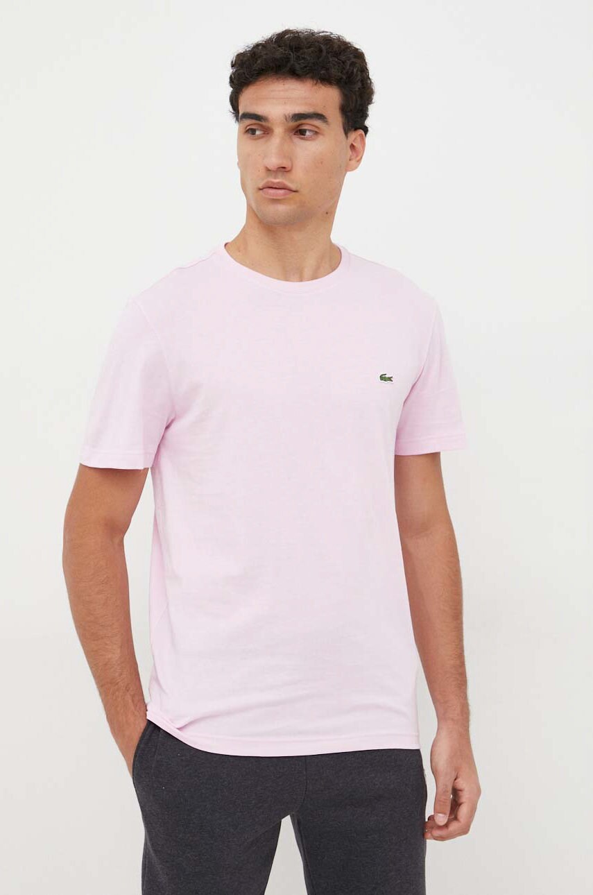 Lacoste tricou din bumbac culoarea roz, neted answear.ro