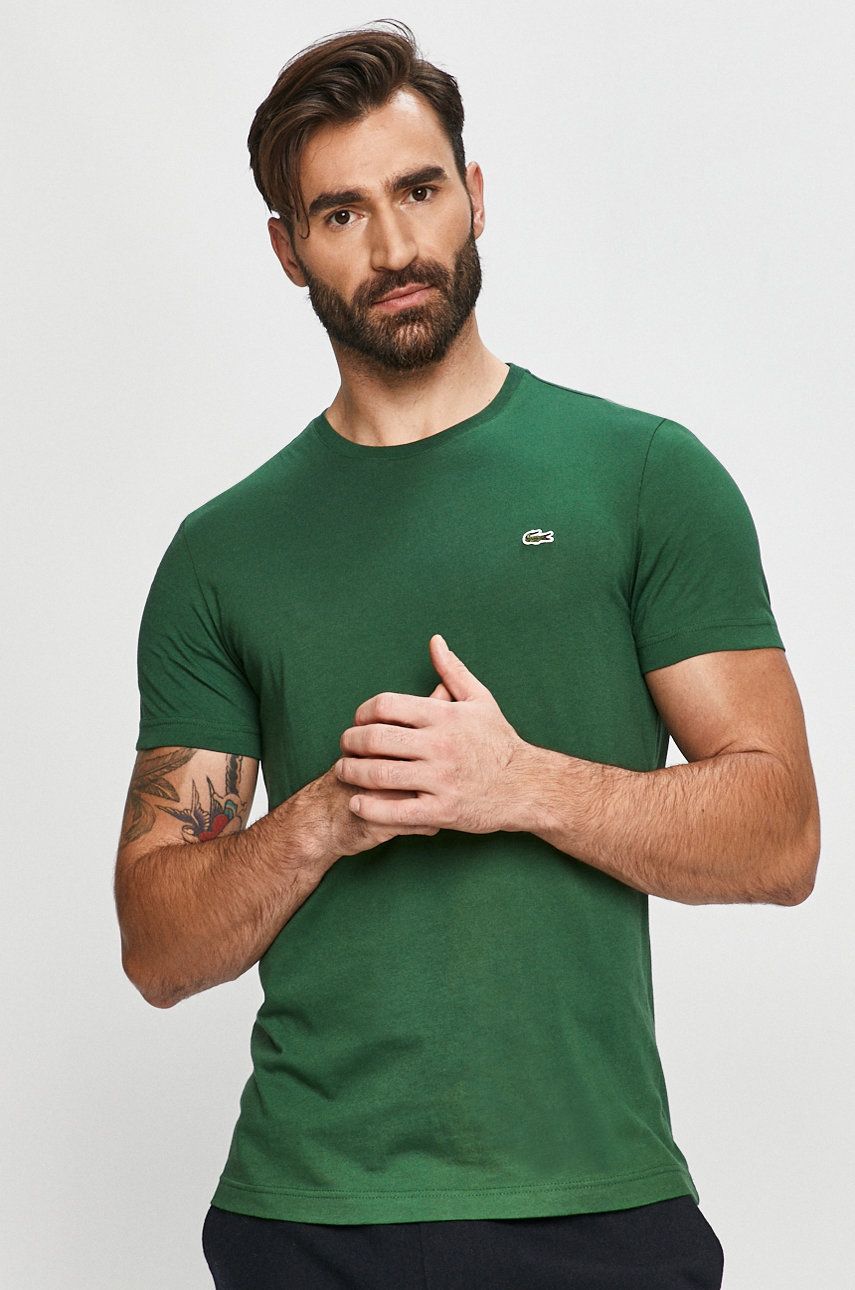 Lacoste tricou din bumbac culoarea verde, neted TH2038-166