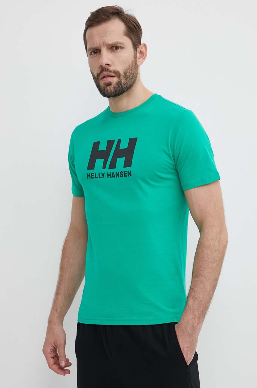 

Памучна тениска Helly Hansen в бяло с апликация, Зелен