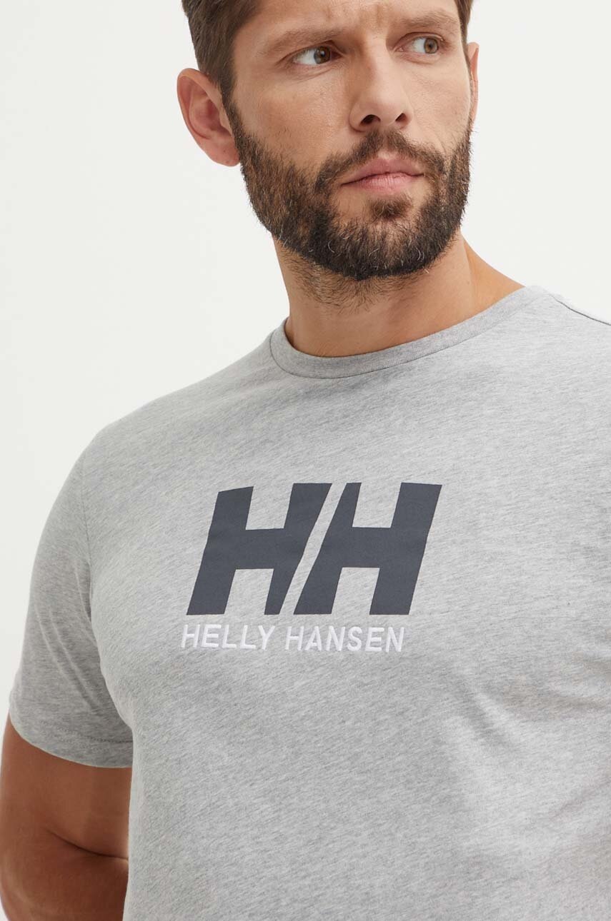Βαμβακερό μπλουζάκι Helly Hansen ανδρικά, χρώμα γκρι 33979 φωτογραφία
