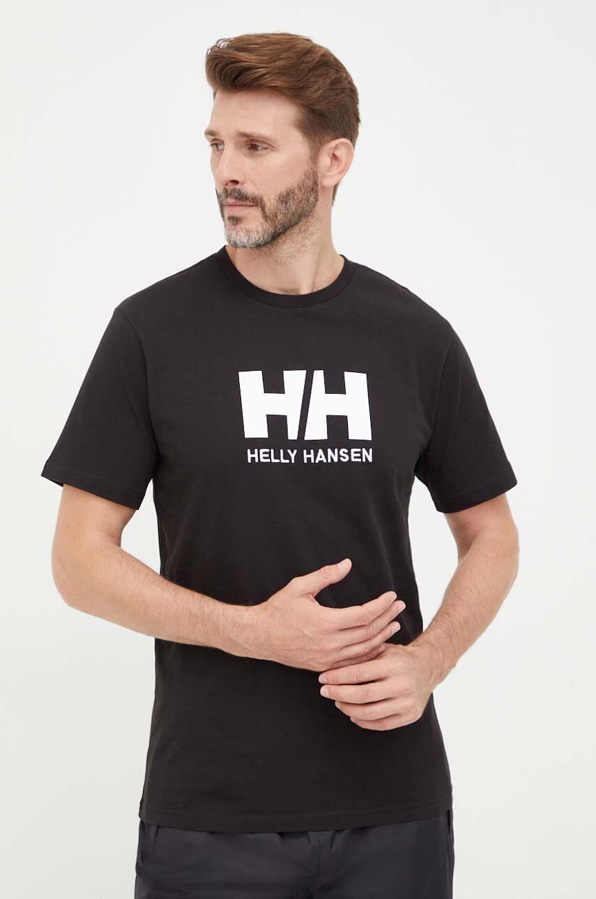 Βαμβακερό μπλουζάκι Helly Hansen ανδρικά, χρώμα μαύρο 33979 φωτογραφία